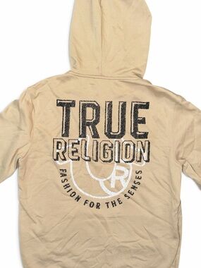 True Religion Beige Hoodie with Black & White Back Logo